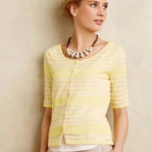 NWOT ANTHROPOLOGIE MOTH YELLOW CREAM SHORT SLEEVE SWEATER CARDIGAN SIZE S  $98